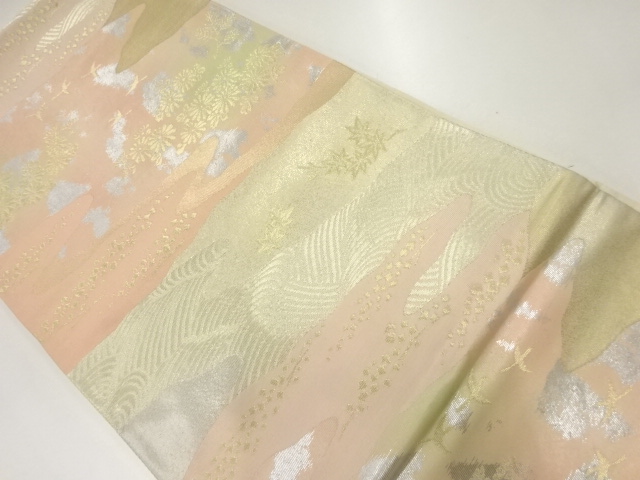 JAPANESE KIMONO / ANTIQUE FUKURO OBI / SILK / WOVEN FLOWER & BIRD